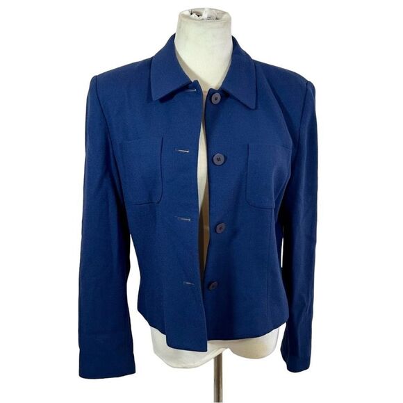 Chaus 100% wool blazer jacket blue long sleeve button up breast pocket - Picture 2 of 8